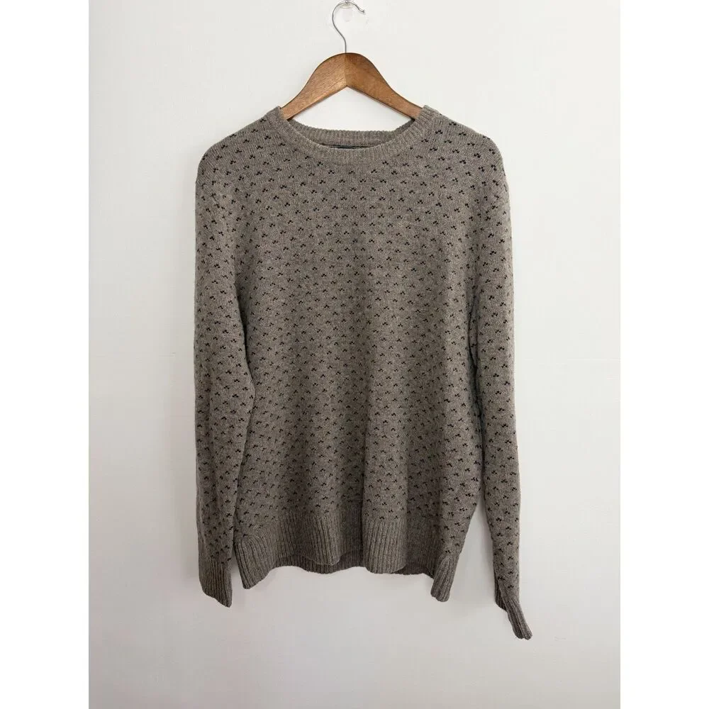 J.Crew 100% Lambswool Sweater Gray Blue Birdseye Crew Neck Men's Large